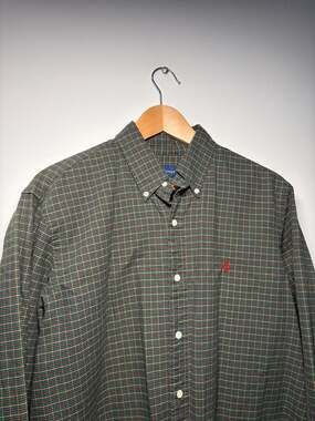 Ralph Lauren Men's Large Green and Red Long Sleeve Button-Down Shirt